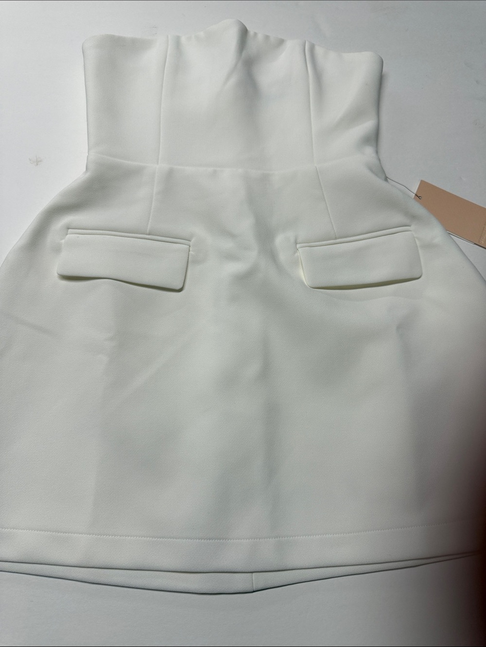Odd muse Strapless White Mini Dress with Flap Pockets